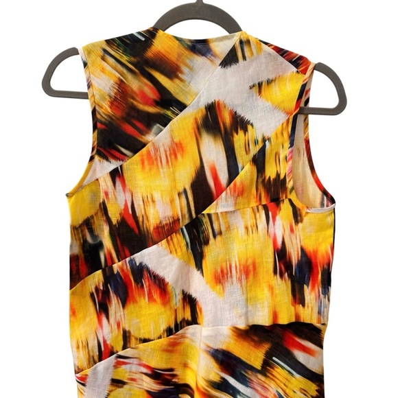 Zero + Maria Cornejo 100% Linen Blur Print Yellow Midi Dress Size 2 - Picture 8 of 12